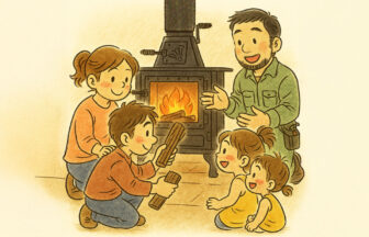 薪ストーブの火入れ体験